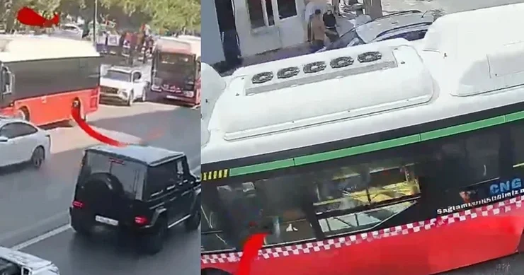 Avtobus zolağına daxil olan avtomobil qəza törətdi Hadisənin VİDEOSU