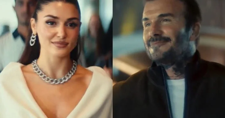 Hande Erçel Devid Bekhemlə eyni reklamda