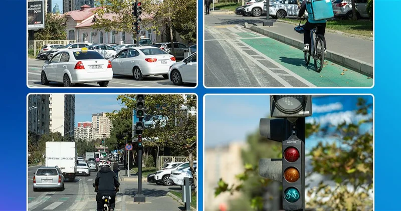 В Баку на ряде перекрестков установлены светофоры с секциями для велосипедов ФОТО