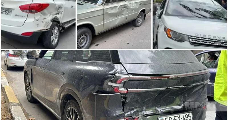 В Сумгайыте Land Rover протаранил три машины и перевернулся