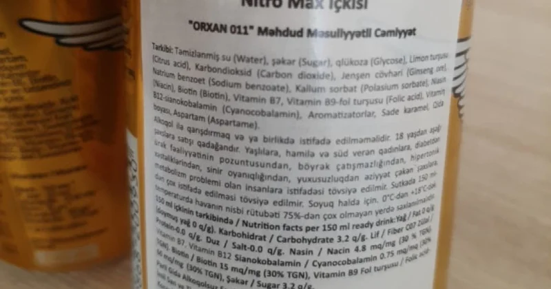 İdxal olunmuş energetik içki məhsulu partiyasında uyğunsuzluq aşkarlanıb