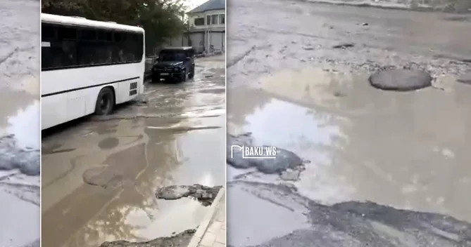 Bakıda acınacaqlı vəziyyətdə olan YOL Nə piyada, nə də avtomobillər keçə bilir