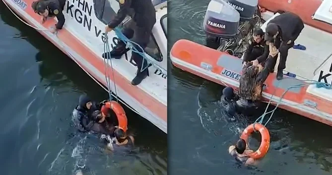 Bulvarda suya düşən kişi və qadın xilas edilib ANBAAN GÖRÜNTÜLƏR