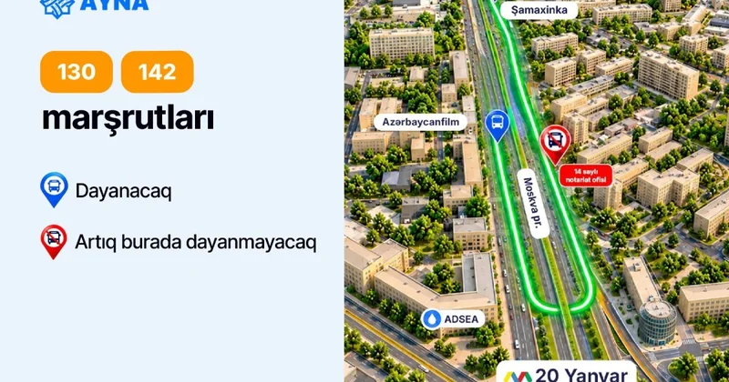 “20 Yanvar” metrostansiyası və “Şamaxinka” aralığındakı dayanacaqdan daha 4 marşrut çıxarılır