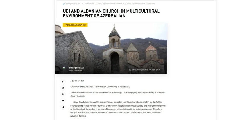 Azərbaycanın multikultural mühitində udilər və Alban kilsəsi haqqında məqalə yayımlanıb