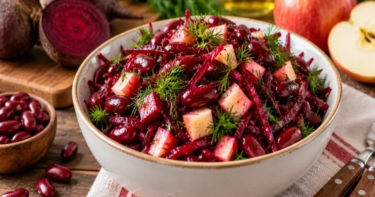 Çuğundur və qırmızı lobya ilə dadlı salat RESEPTİ