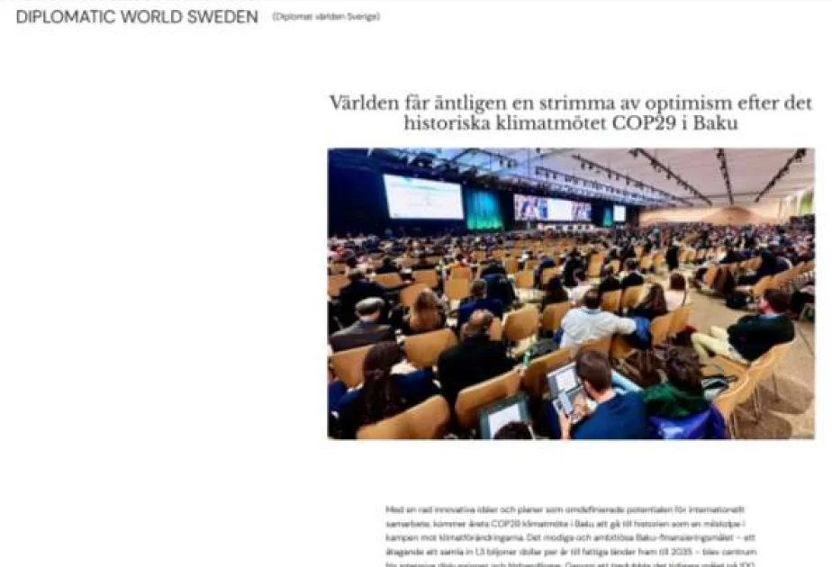 “Diplomatic World Sweden” saytında COP29 haqqında məqalə dərc olunub