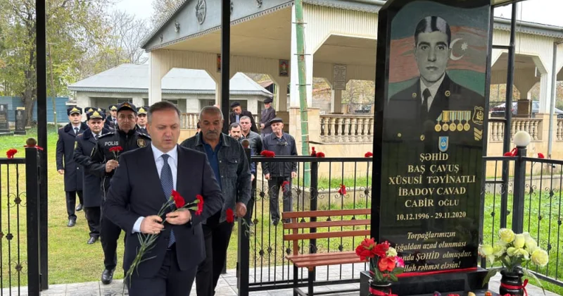 Masallıda polis əməkdaşları Vətən müharibəsi şəhidinin məzarını ziyarət ediblər