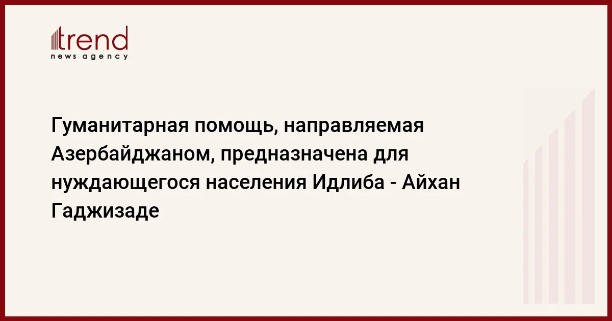 Гуманитарная помощь, направляемая Азербайджаном, предназначена для нуждающегося населения Идлиба Айхан Гаджизаде