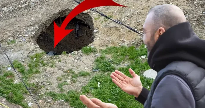 Torpaq çökdü, parklanan avtomobil içinə düşdü ANBAAN VİDEO