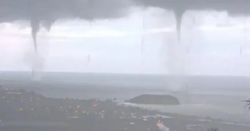 İspaniya çimərliyində dünyanın sonu : Üç tornado eyni vaxtda sahili vurdu