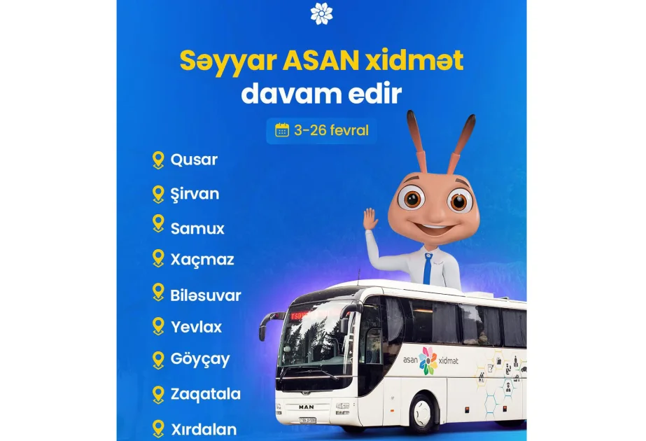 Səyyar “ASAN xidmət” fevralın 3 dən 26 dək xidmət göstərəcəyi bölgələr açıqlanıb