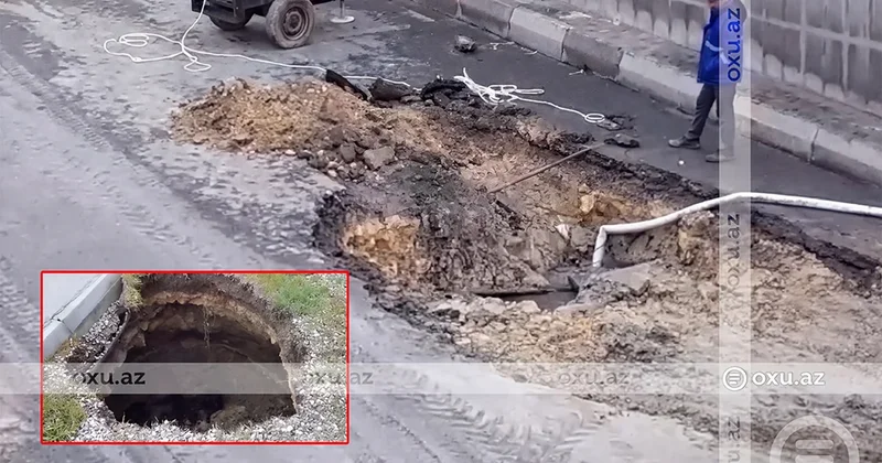 Bakıda kanalizasiya xəttinin keçdiyi ərazidə torpaq qatı çökdü VİDEO