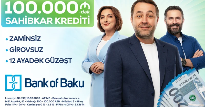 ® Sahibkarlara dəstək var: “Bank of Baku”dan 100 min AZN dək sahibkar krediti!