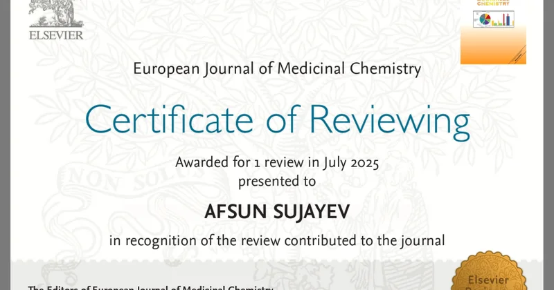 Kimyaçı alim “European journal of medicinal chemistry”inin sertifikatına layiq görülüb