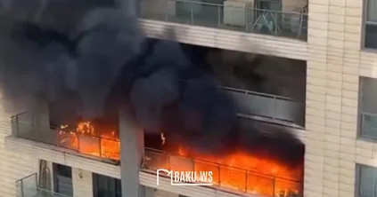 Port Baku da ev yanır VİDEO