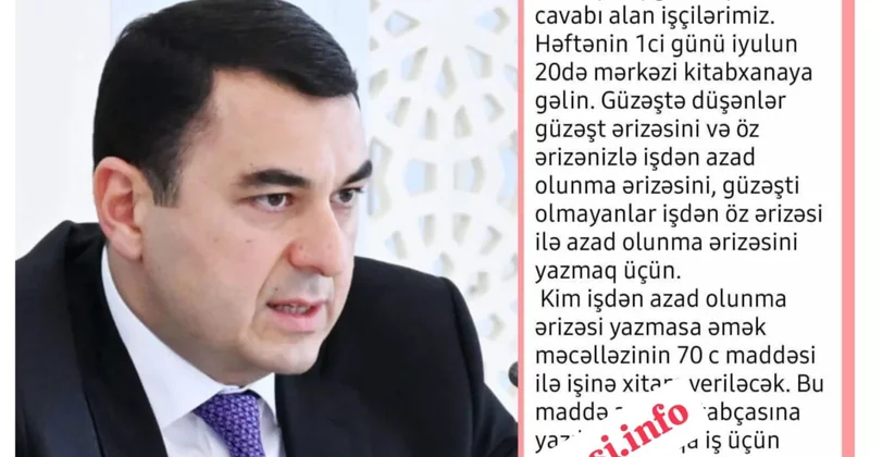 Mədəniyyət Nazirliyi işdən könüllü çıxmaq istəməyən kitabxanaçıları hədələyir