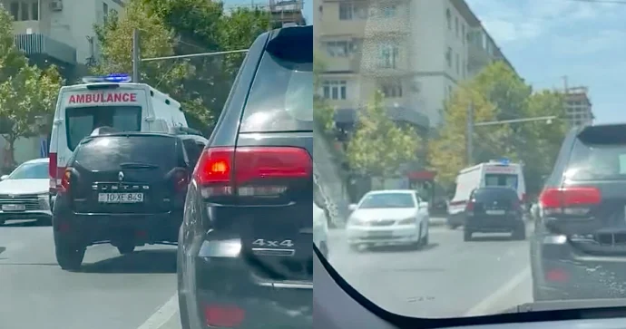 Bakıda sürücü təcili yardımın arxasına sığınıb qaydaları pozdu VİDEO