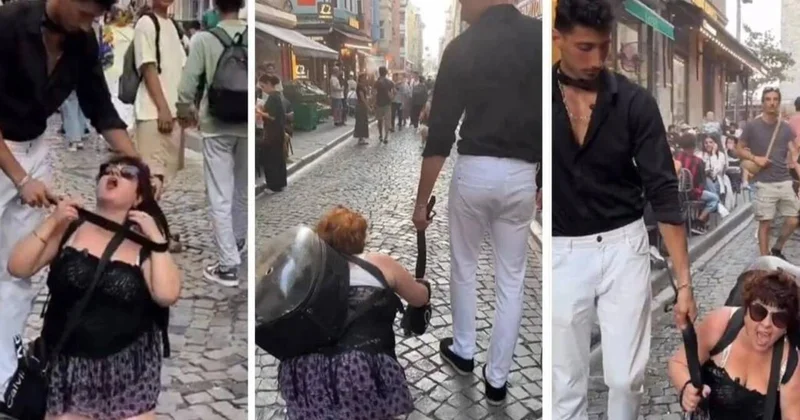 Anası yaşda qadının boynuna xalta bağlayıb İstanbulun mərkəzində gəzdirdi VİDEO FOTO