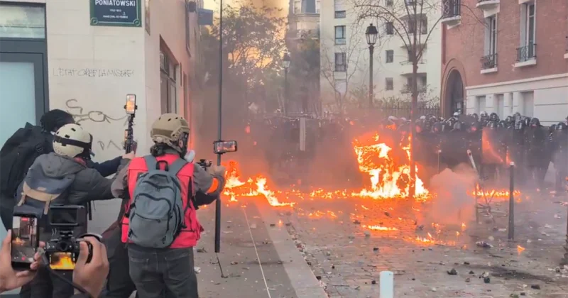 Parisdə etirazçılar polisə “Molotov kokteyli” atdı, yanğınlar törətdilər Video