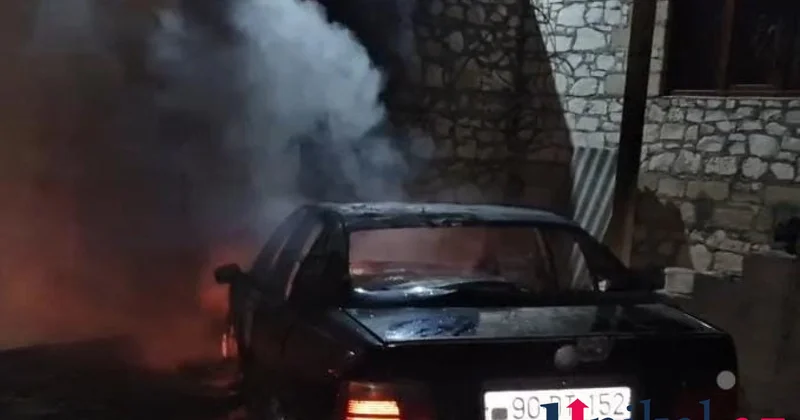 Şəmkirdə BMW yandı